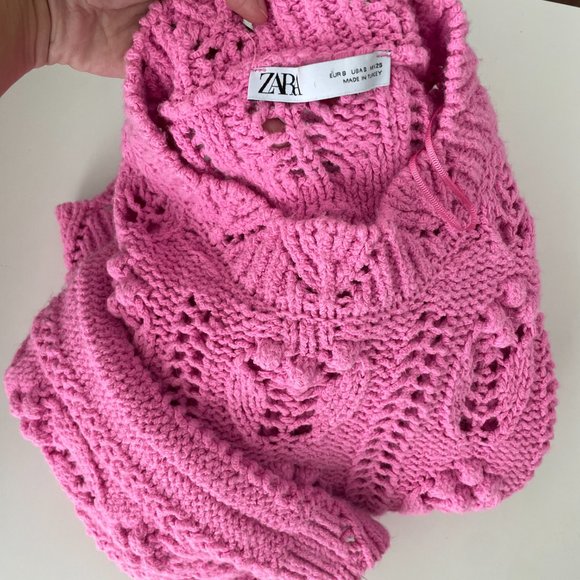 Zara Women pink pom pom knit slouchy sweater - Picture 9 of 10